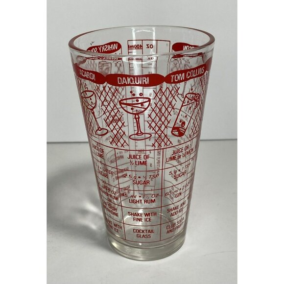 Irvinware Glass Bar Drink Recipe Shaker Red Clear 6" Vintage MCM - Picture 1 of 10
